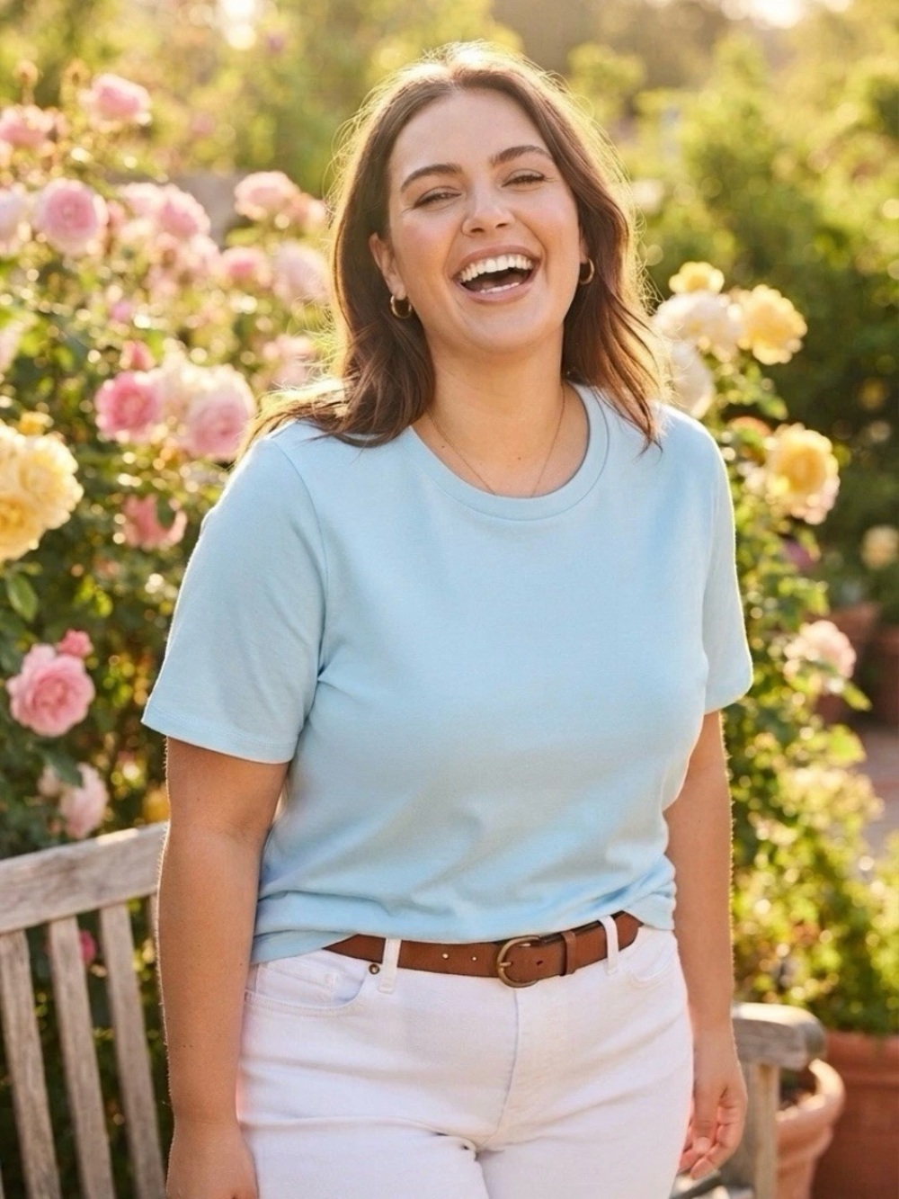 Denim & Co.® Women’s Light Blue Tee Shirt Top Cotton Spandex Size XL NEW